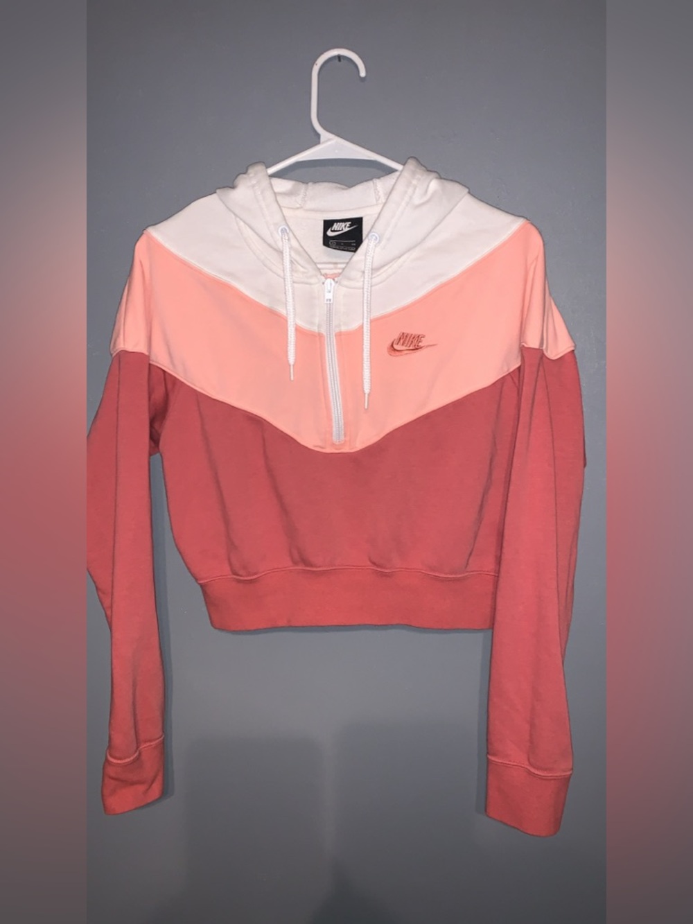 Nike Women’s Chevron Half-Zip Hoodie - White, Light Pink & Coral